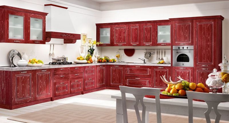 Кухня в бордовом цвете Фото_24