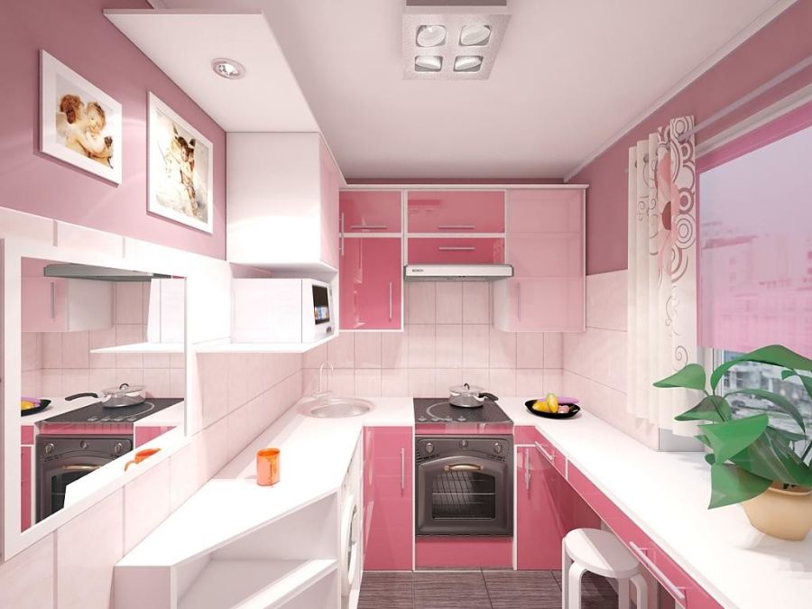 Кухня в розовых тонах Фото_20
